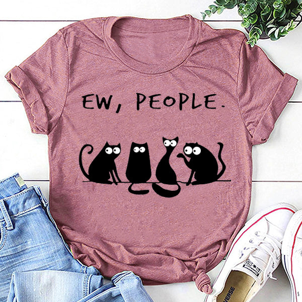 Ew People T-shirt en coton imprimé dessin animé chat 