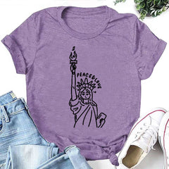 Peace And Love Statue Of Liberty Letter Print Women Slogan T-Shirt