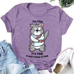 I'm Fine Letter Wolf Print Women Slogan T-Shirt