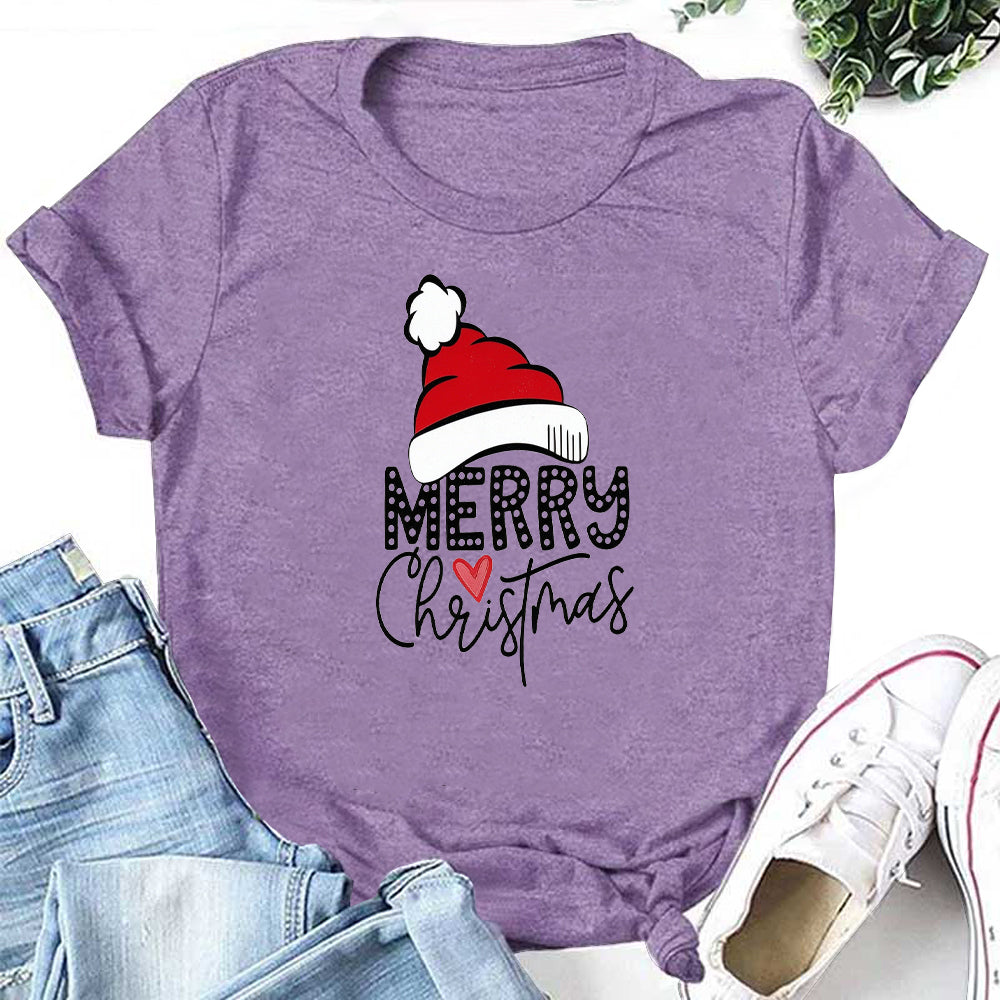 Merry Christmas Letter Print Women Slogan T-Shirt