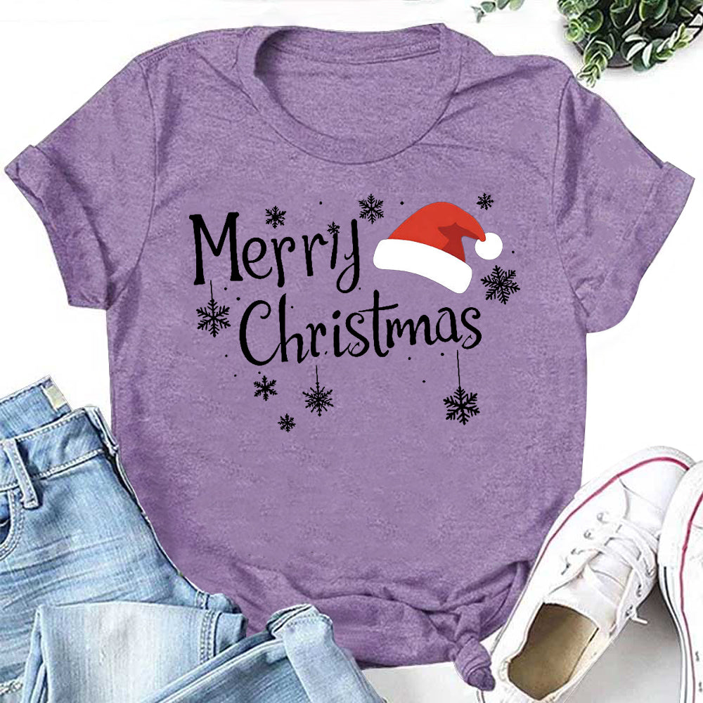 Merry Christmas Letter Print Women Slogan T-Shirt