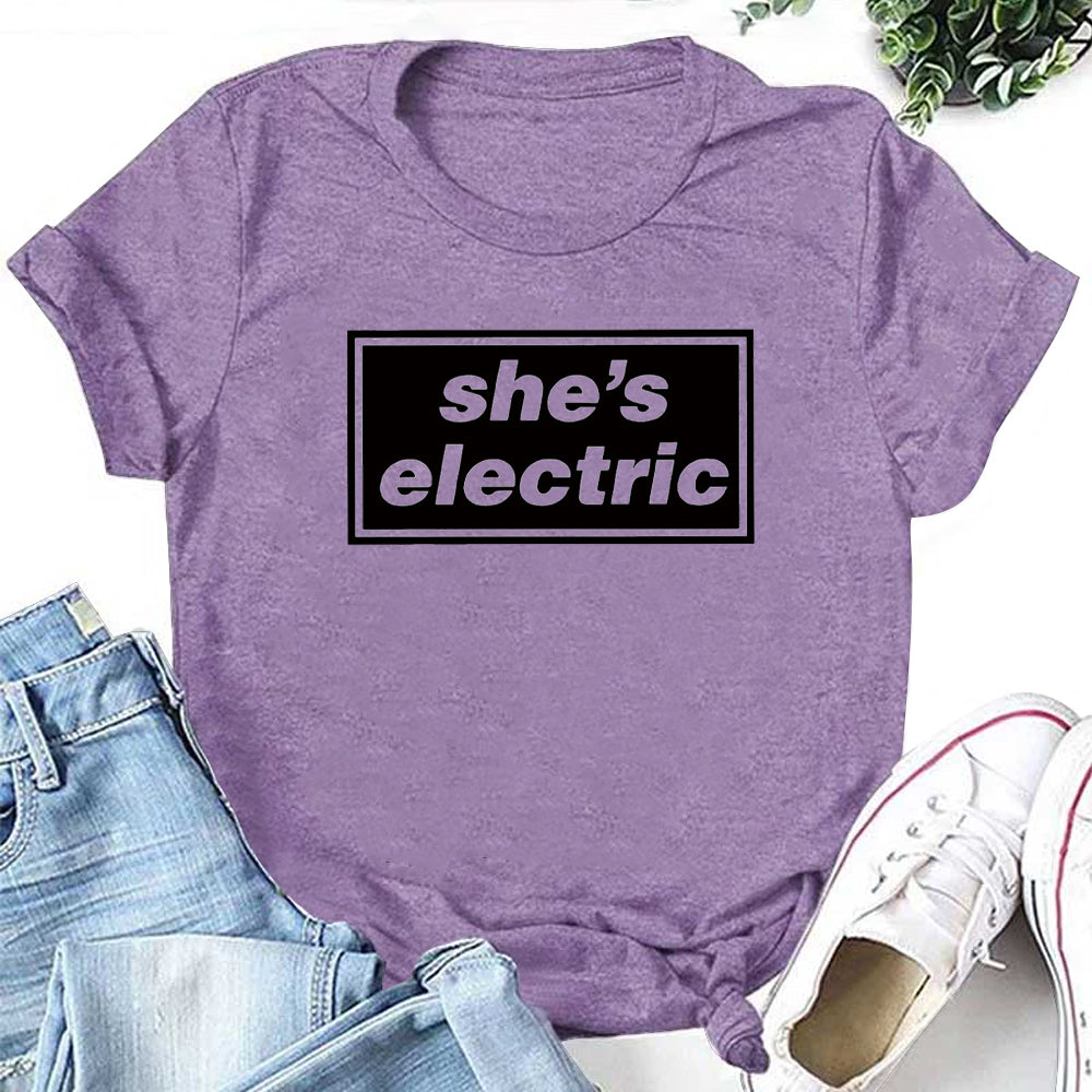 She's Electric Letter Print Women Slogan T-Shirt