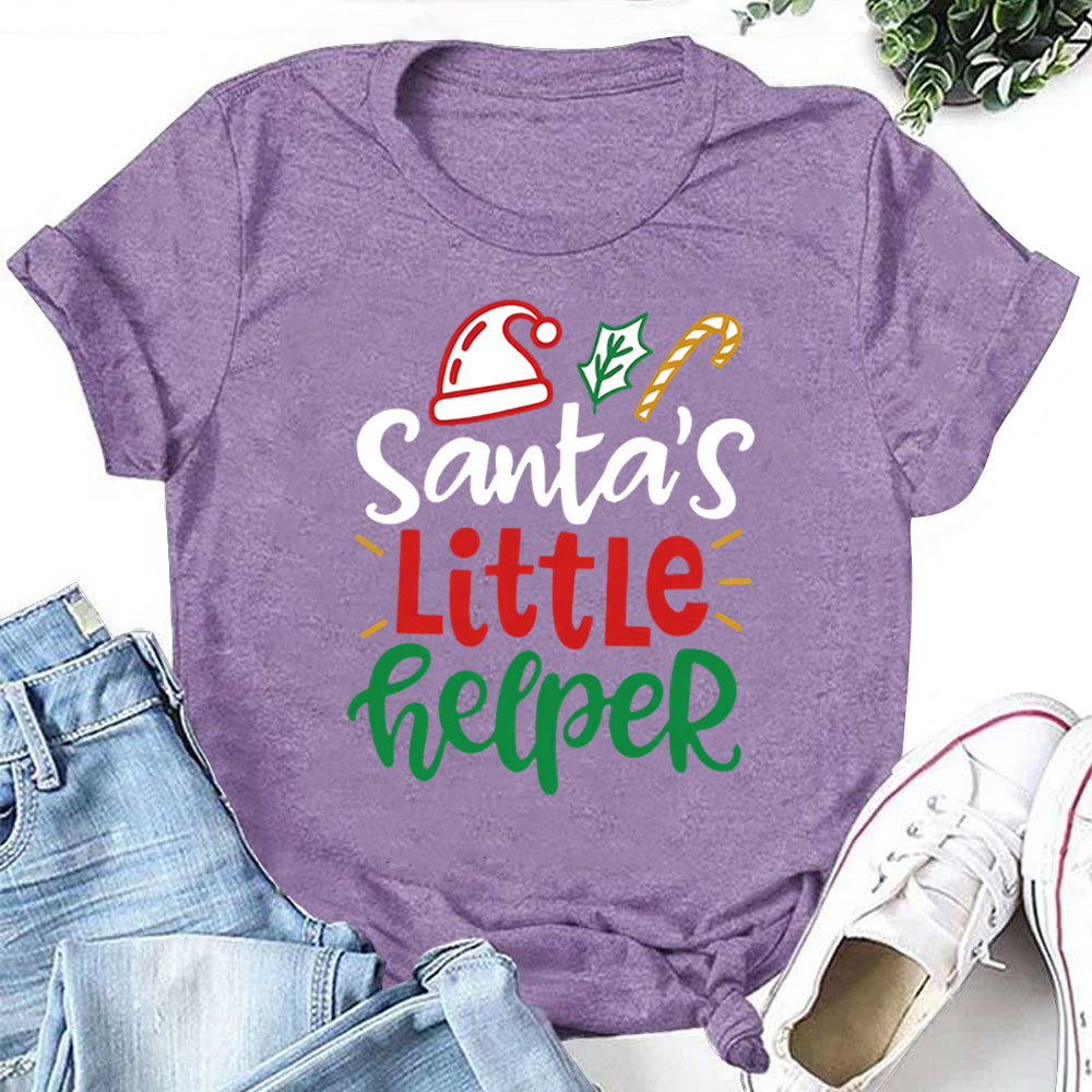 Santa's Little Helper Letter Print Women Slogan T-Shirt