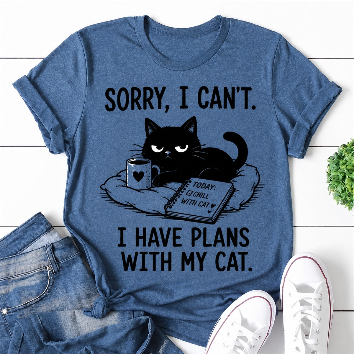 Sorry, I Can't Cat Print Women Slogan T-Shirt