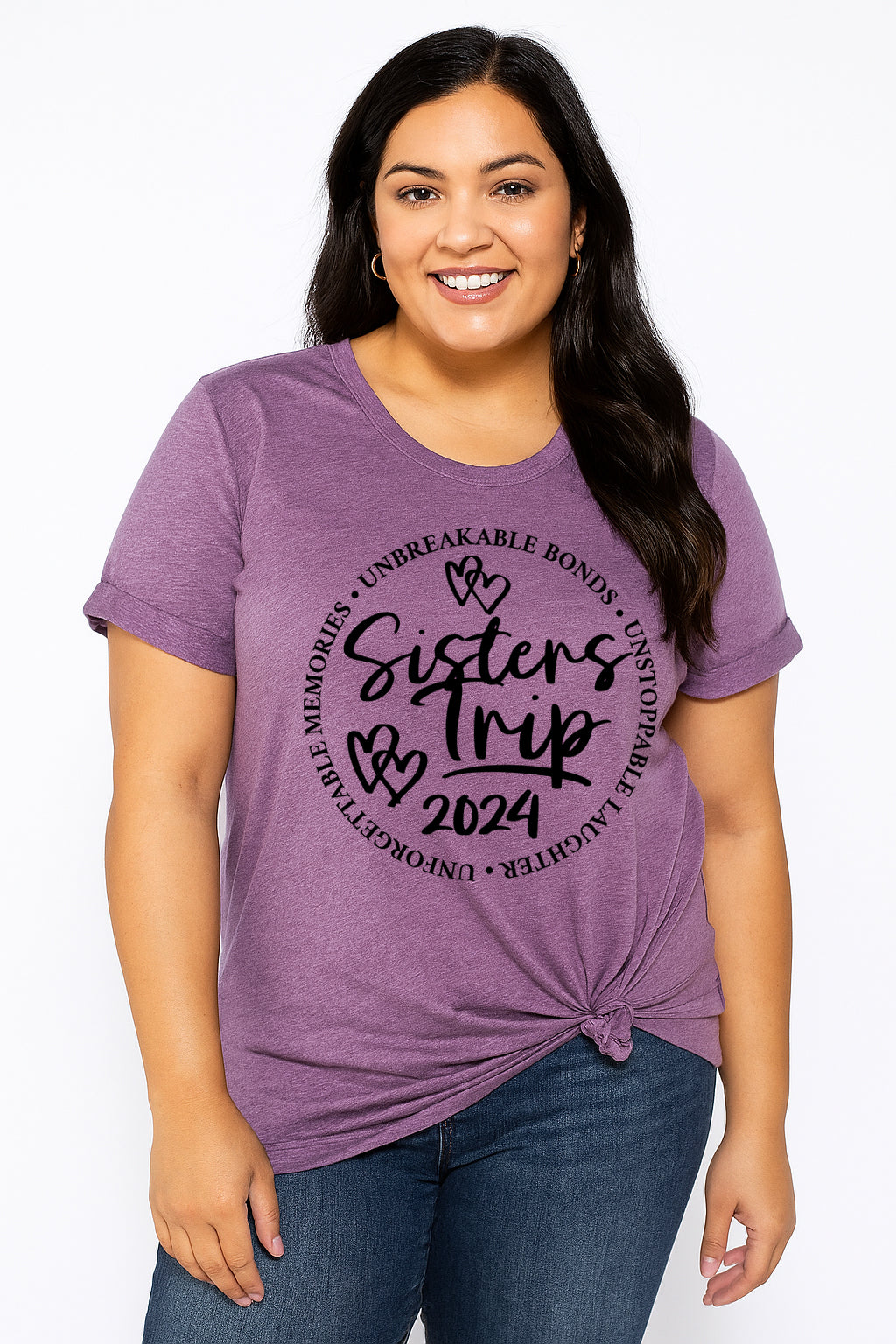 Sisters Trip 2024 Letter Print Women Slogan Plus Size T-Shirt