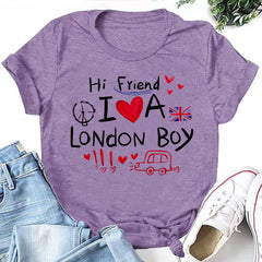 Hi Friend I Love A London Boy Letter Print Women Slogan T-Shirt