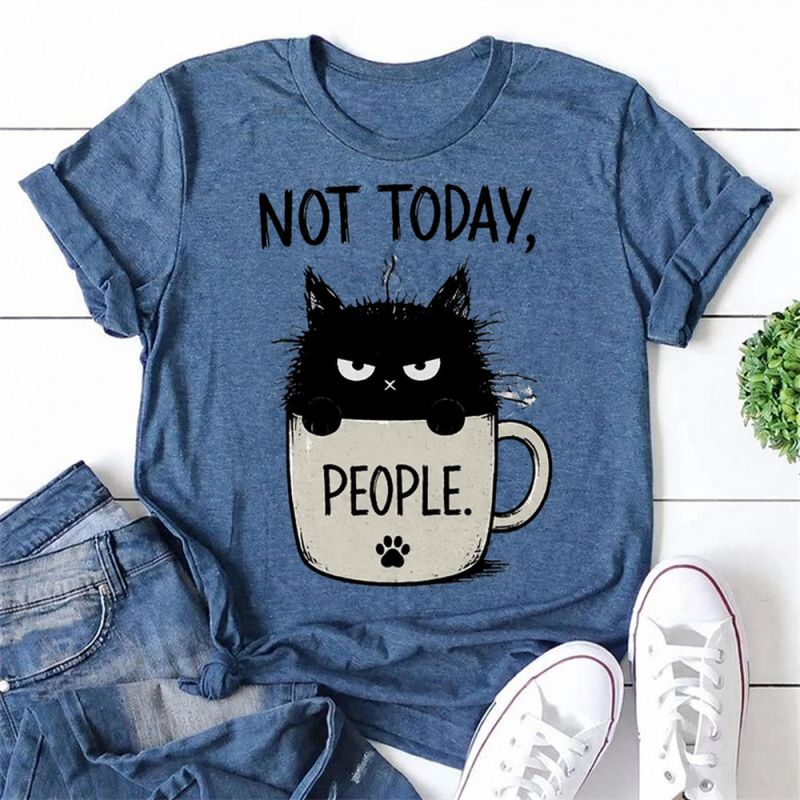 Not Today Cat Print Women Slogan T-Shirt