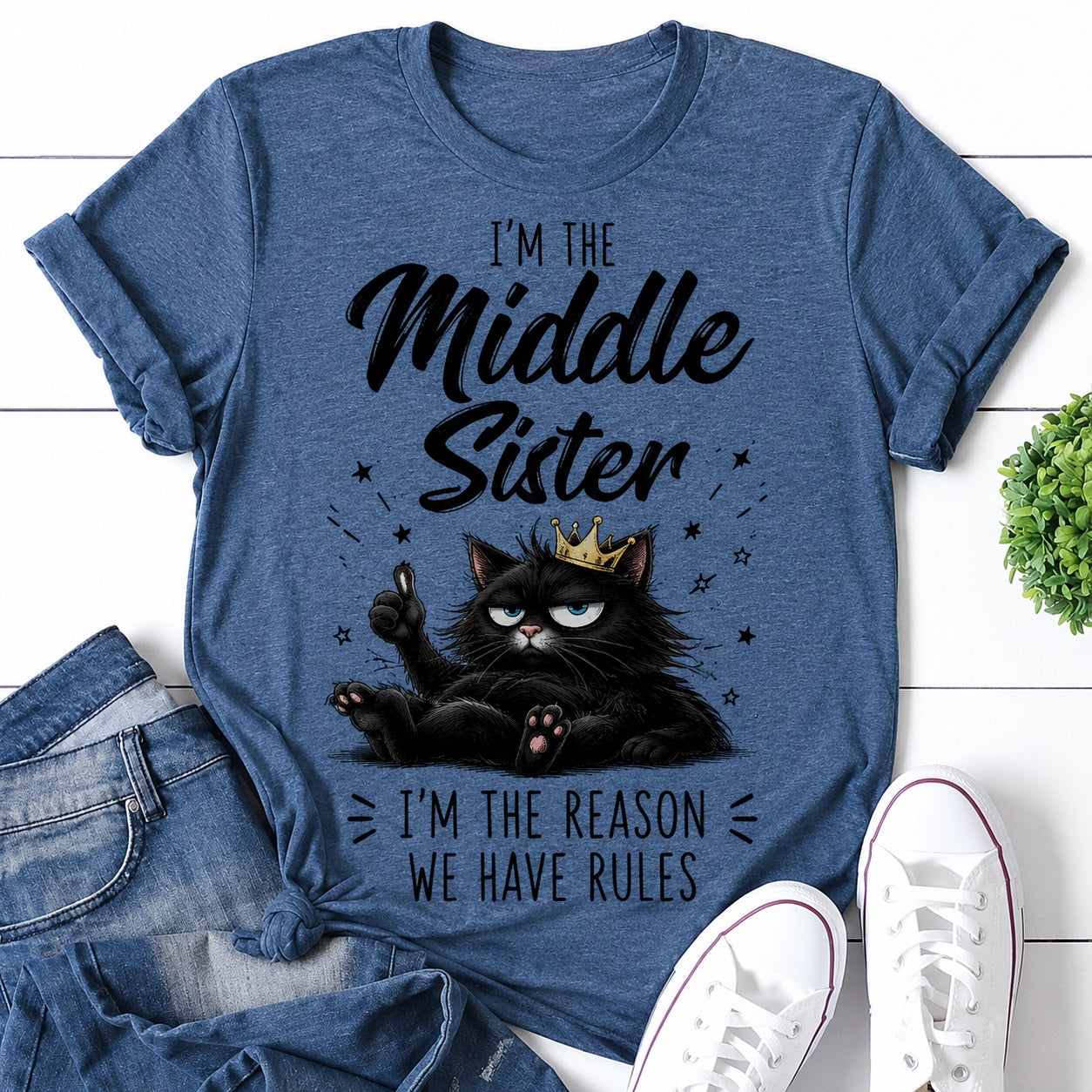 I'm The Middle Sister Cat Print Women Slogan T-Shirt