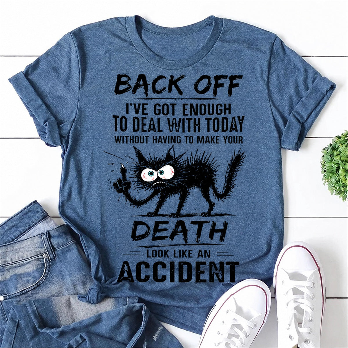 Back Off CatPrint Women Slogan T-Shirt
