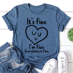 It's Fine Letter Heart Print Women Slogan T-Shirt