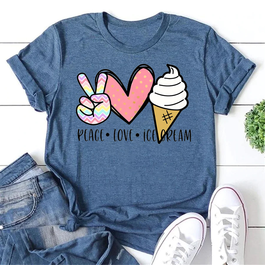 PEACE LOVE ICE CREAM Letter Print Women Slogan T-Shirt
