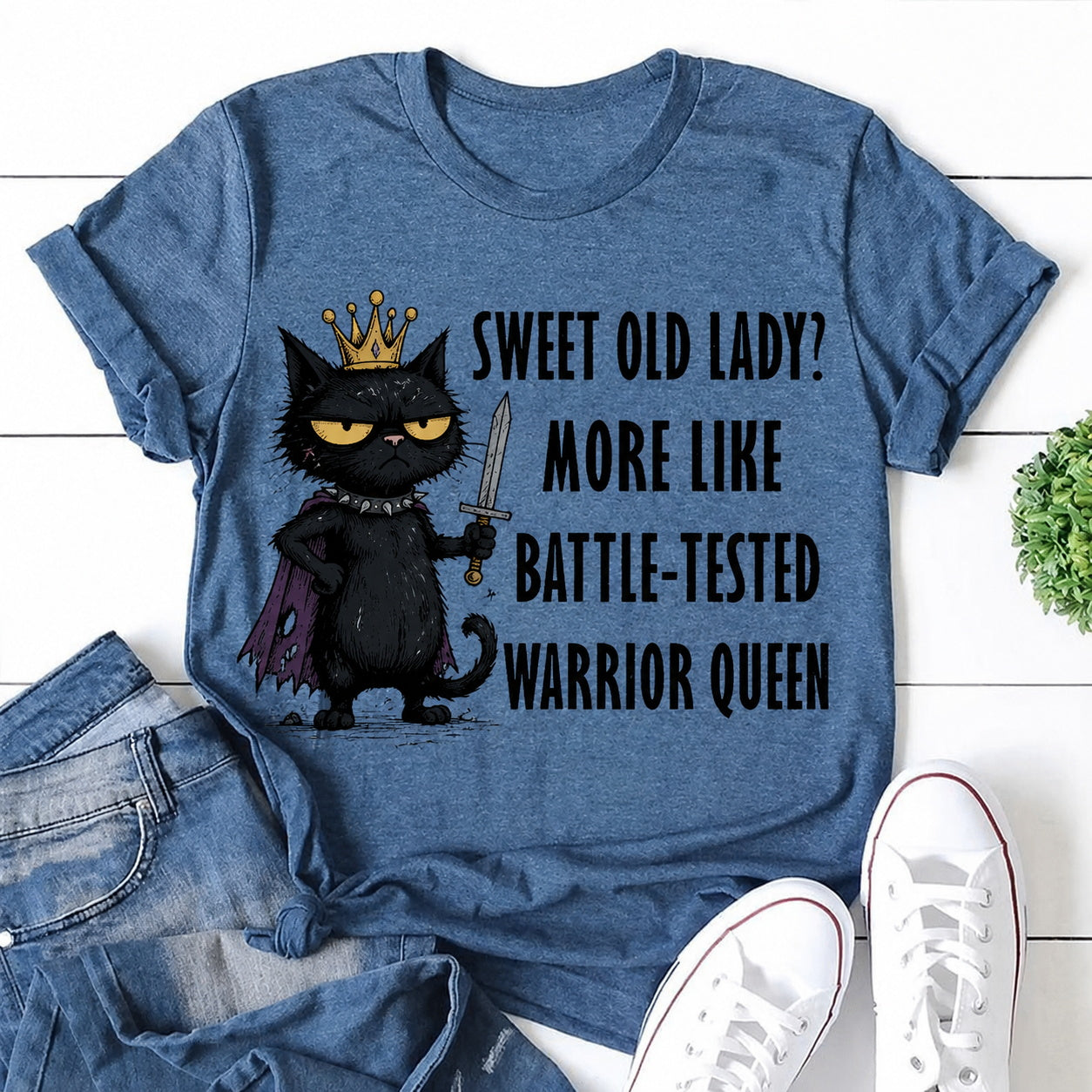 Sweet Old Lady Cat Print Women Slogan T-Shirt