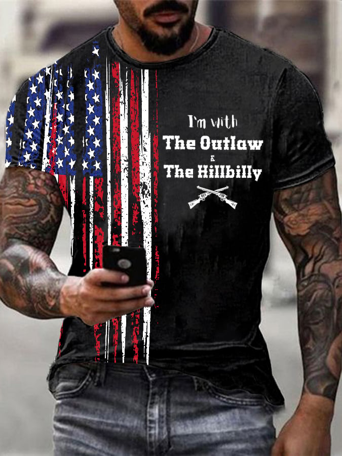Men's The Outlaw and The Hillbilly Print Color Block Crew Neck Casual Short Sleeve T-Shirt