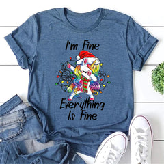 I'm Fine Everything Is Fine Letter Unicorn Print Women Slogan T-Shirt