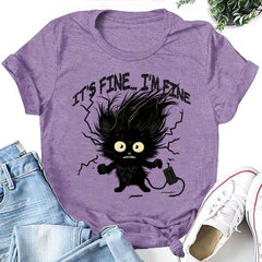 It's Fine I'm Fine Letter Cat Print Women Slogan T-Shirt