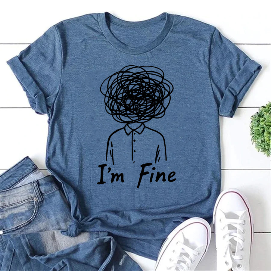 I'M Fine Letter Print Women Slogan T-Shirt