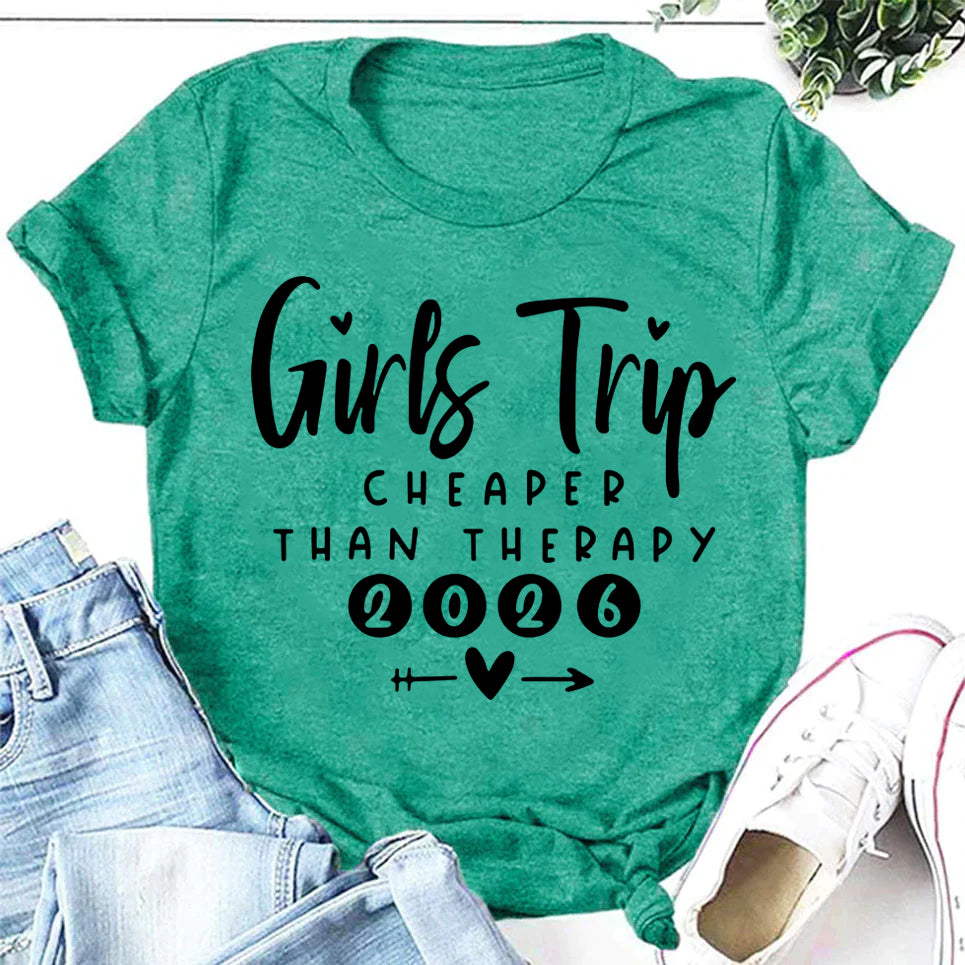 Girl's Trip 2026 Letter Print Women Slogan T-Shirt