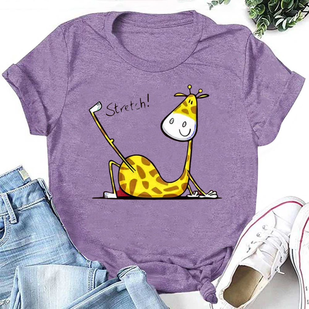 Stretch! Letter Giraffe Print Women Slogan T-Shirt