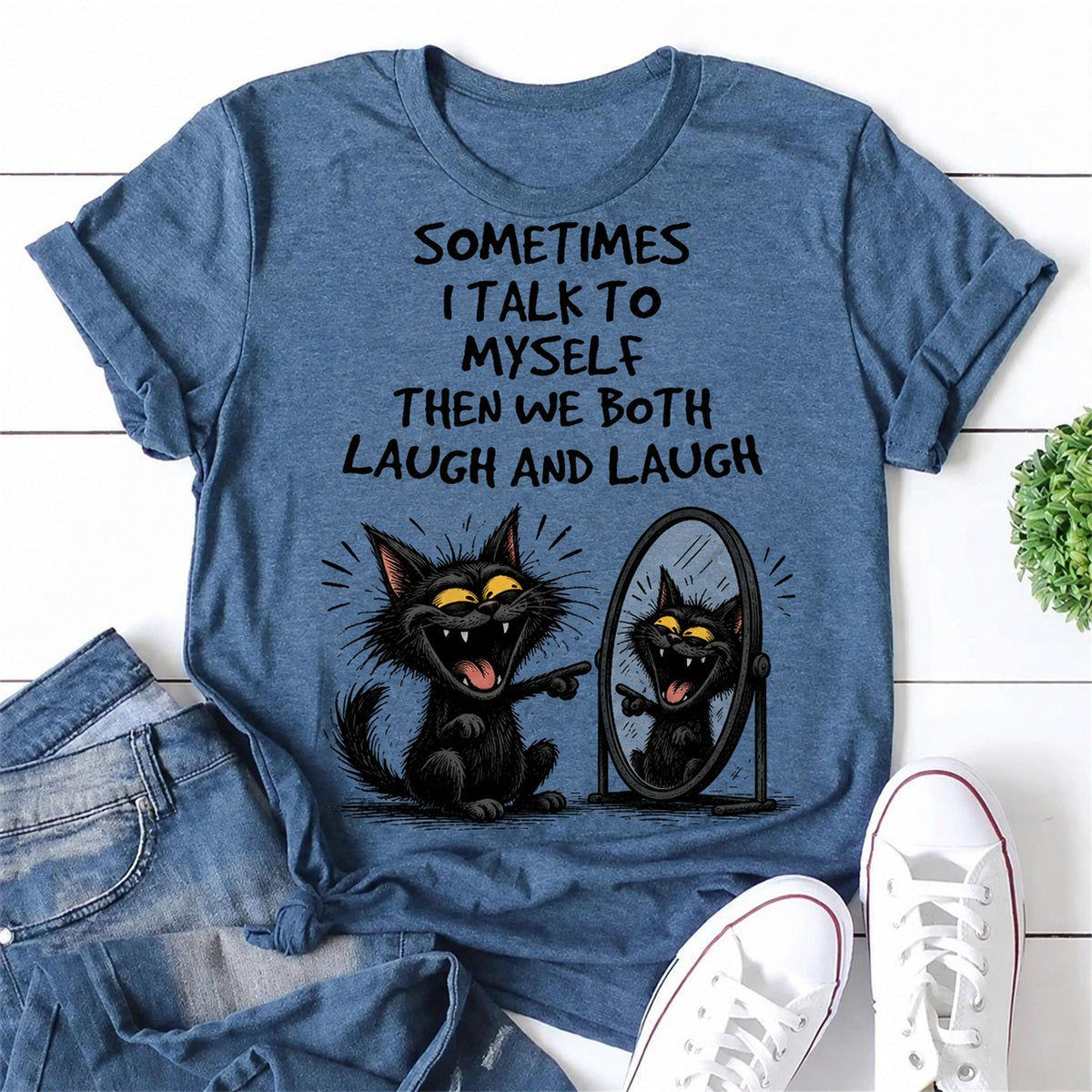Sometimes I Talk To Myself Cat Print Women Slogan T-Shirt