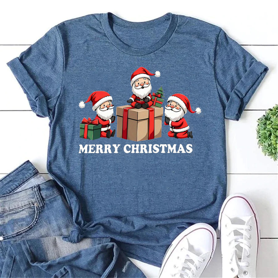 Merry Christmas Letter Print Women Slogan T-Shirt
