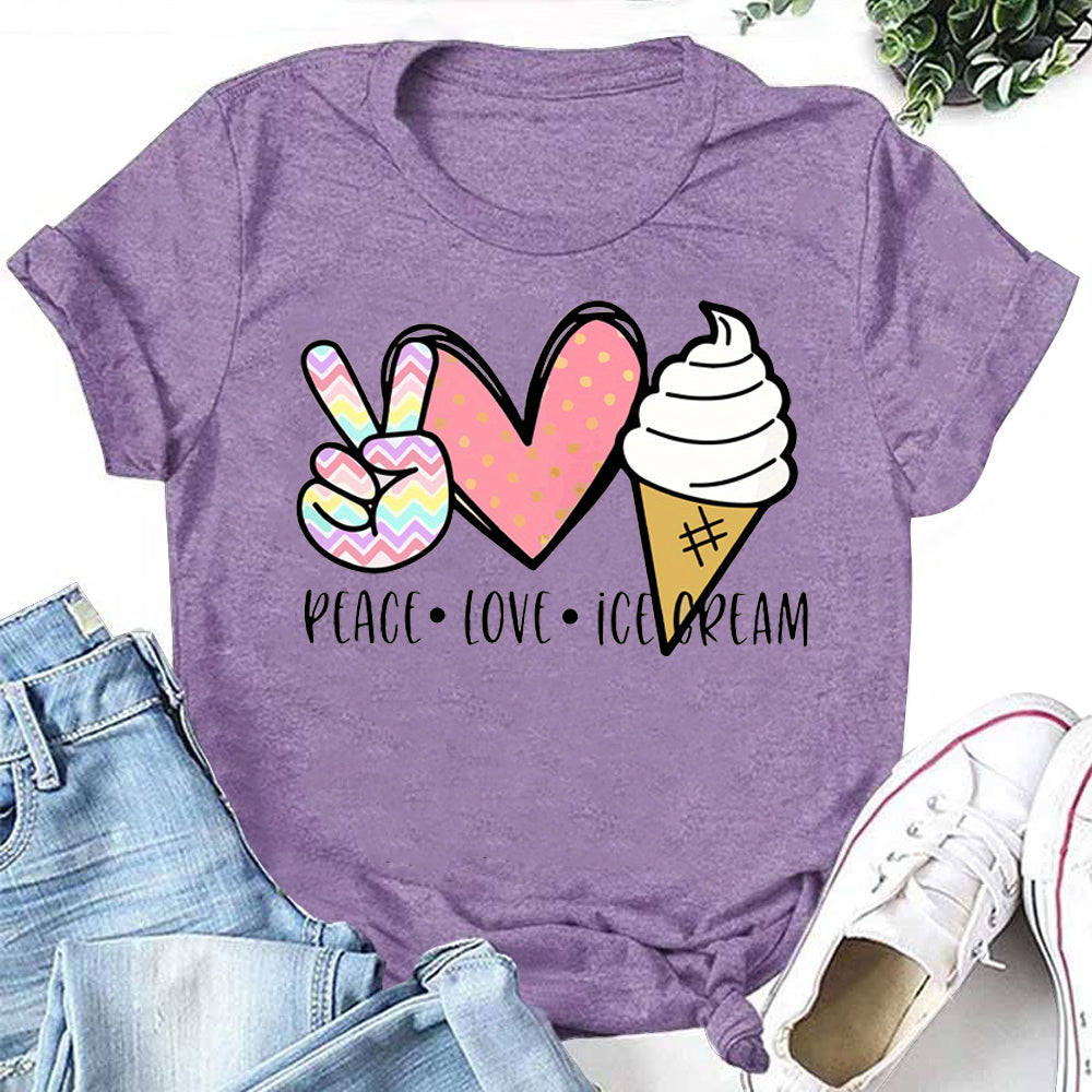 PEACE LOVE ICE CREAM Letter Print Women Slogan T-Shirt