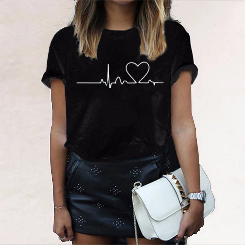 Heart Line Print Plus Size T-Shirt