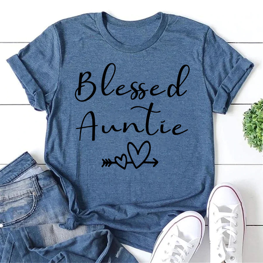 Blessed Auntie Letter Print Women Slogan T-Shirt