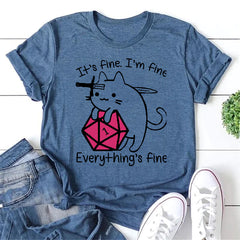 It's Fine I'm Fine Letter Cat Print Women Slogan T-Shirt