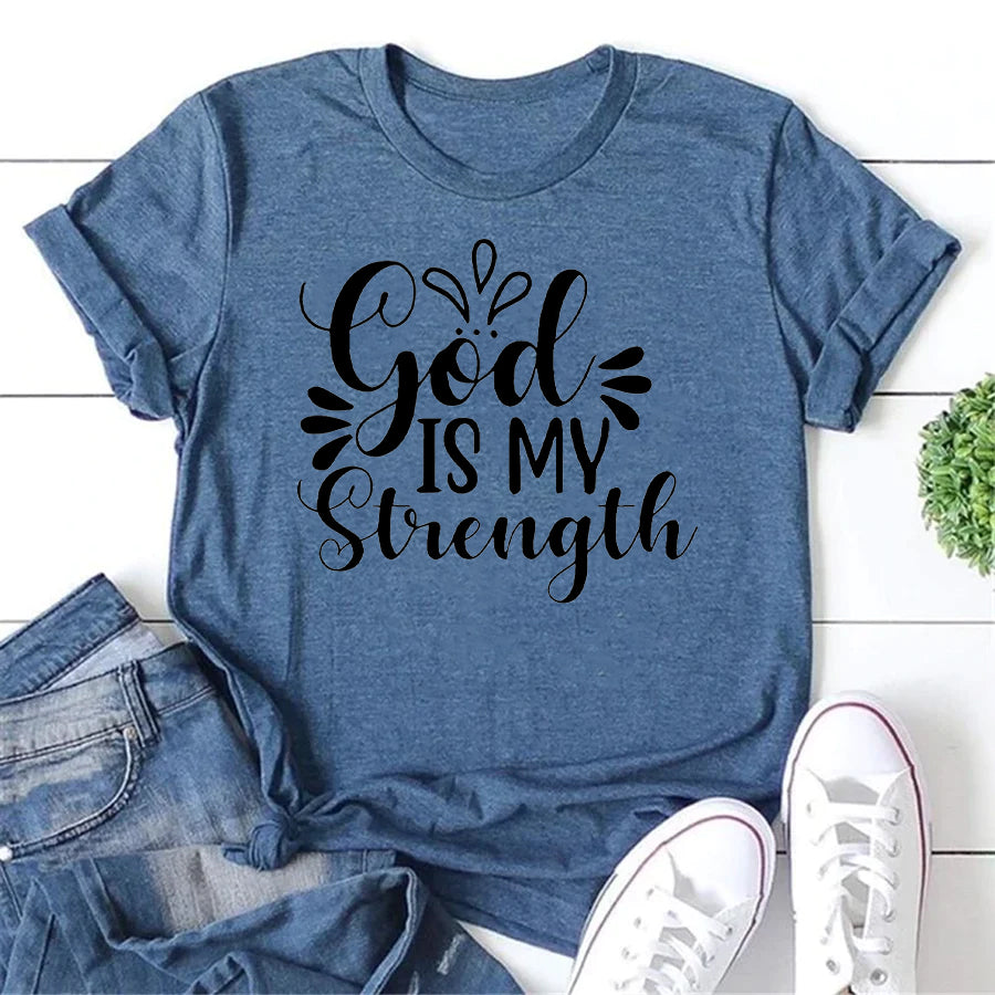 God Is My Strength Letter Print Women Slogan T-Shirt