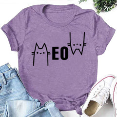 Two Cute Kittens Eo Letter Print Women Slogan T-Shirt