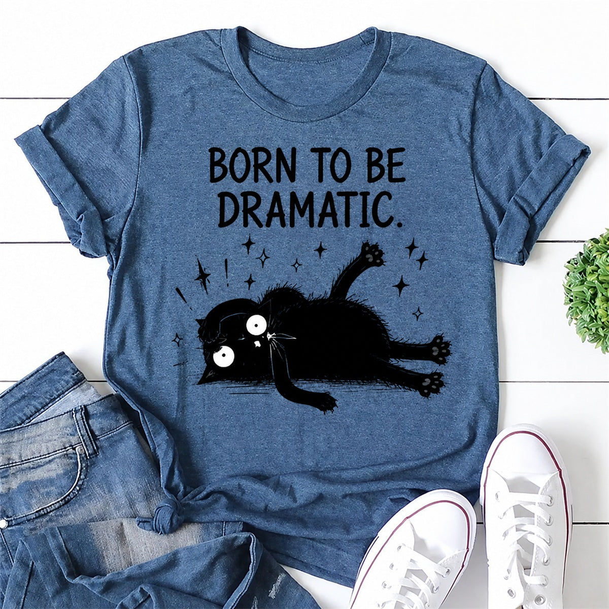Born To Be Dramatic Cat Print Women Slogan T-Shirt