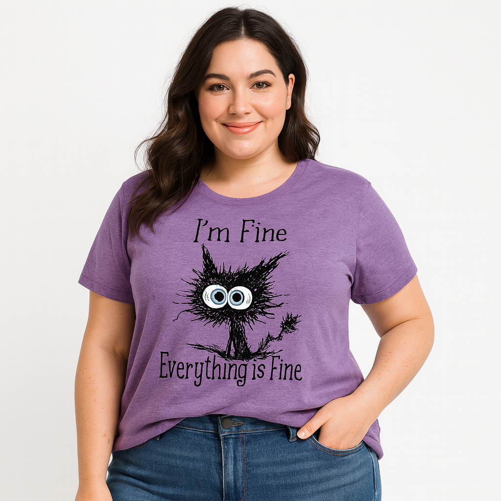 I'm Fine Everything Is Fine Cat Print Women Slogan Plus Size T-shirt
