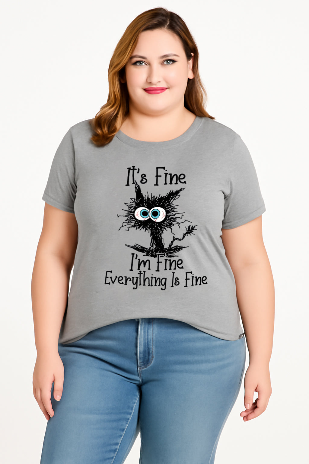 It's Fine I'm Fine Cat Print Women Slogan Plus Size T-shirt