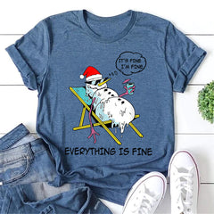 It's Fine I'm Fine Letter Melting Snowman Print Women Slogan T-Shirt