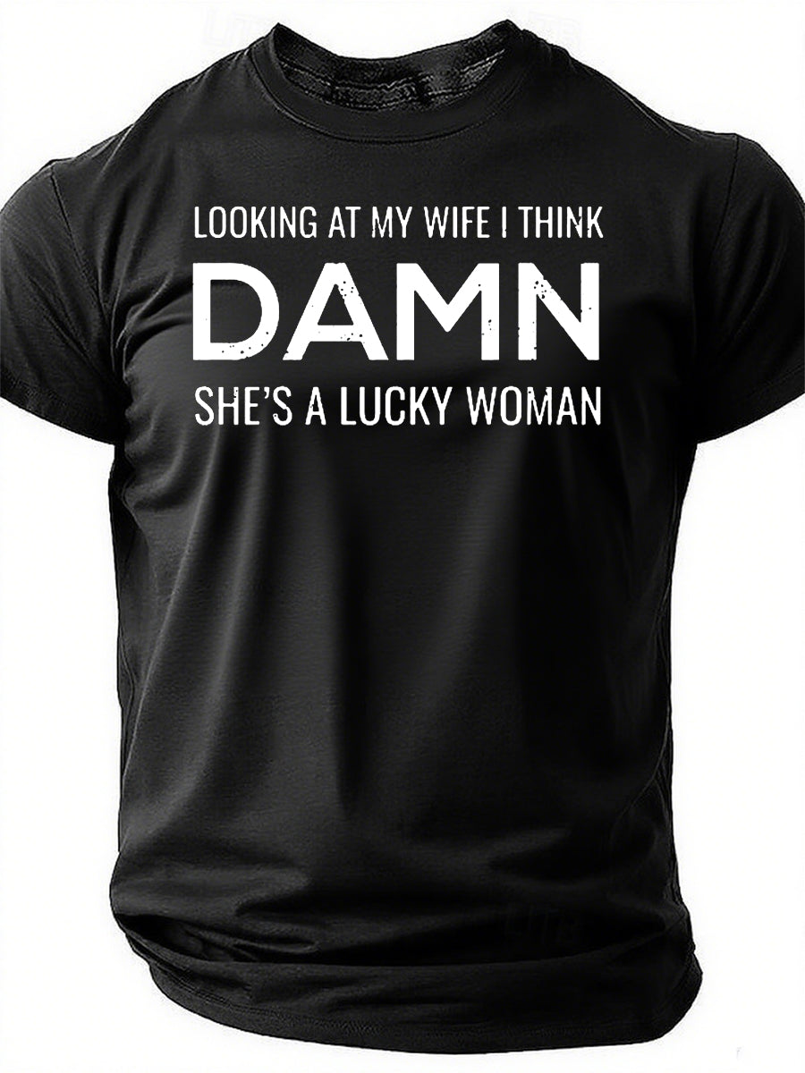 T-shirt avec slogan imprimé pour homme, je regarde ma femme, je pense 