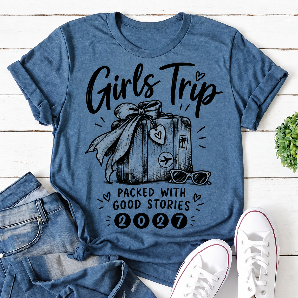 Girls Trip 2027 Packed With Good Stories blue women's T-shirt