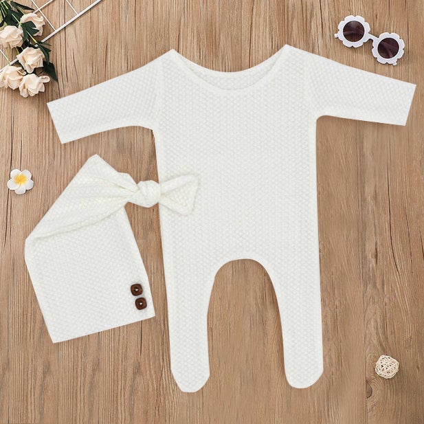 2PCS Solid Color Newborn Baby Jumpsuit For Photo