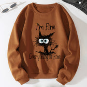 I'm Fine Everything Is Fine Cat Print Women Slogan Drop Shoulder Sweatshirt