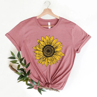 Lovely Sunflower Print Women Slogan T-Shirt