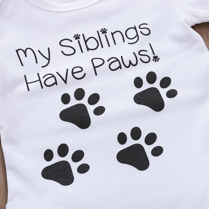 "My siblings have paws" Letter Printed Baby Romper