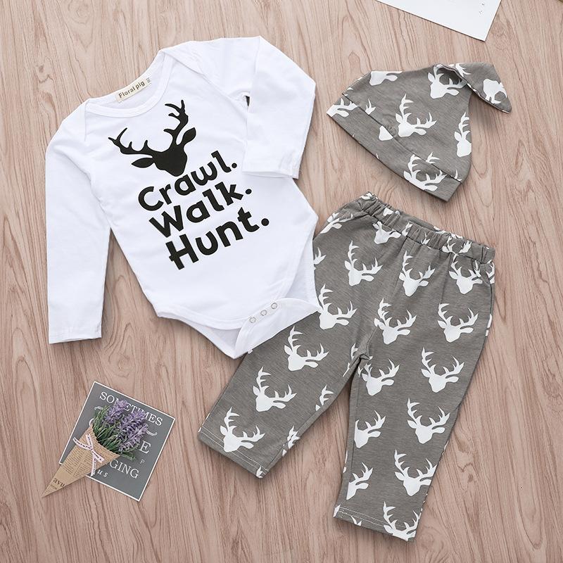 Allover Deer Printed Romper with Pants Set