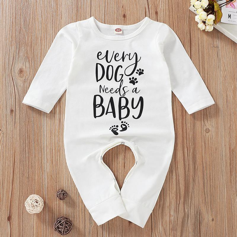 Puppy Paws Letter Printed Baby Jumpsuits