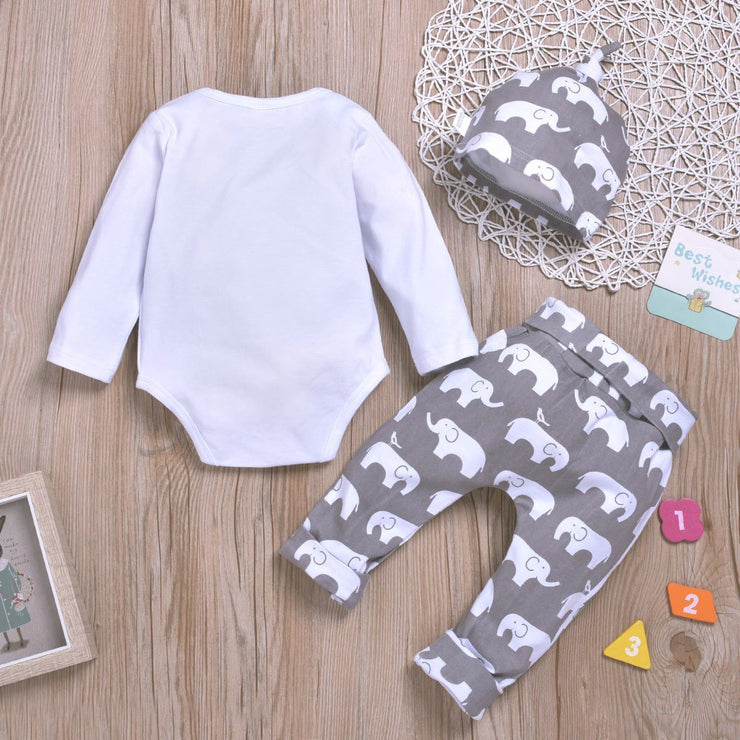 Allover Elephant Printed Bodysuit with Pants Set