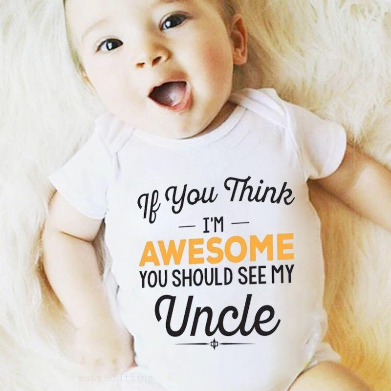 “If you think I'M AWESOME YOU SHOULD SEE MY Uncle ” Letters Printed Baby Romper