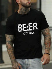 Beer O'Clock Print Men Slogan T-Shirt