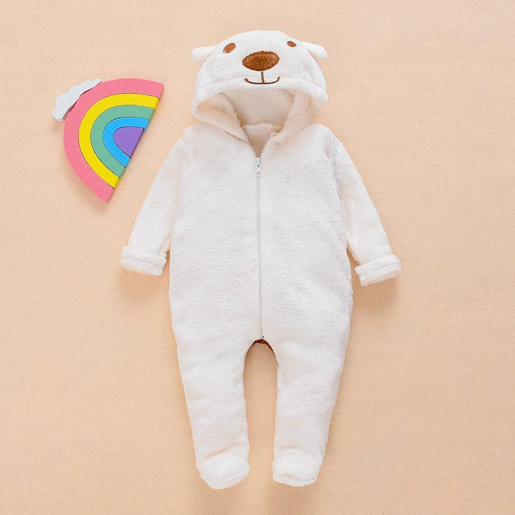 Autumn And Winter Sweet Bear Solid Printed Long-sleeve Baby Hoodie Jumpsuit