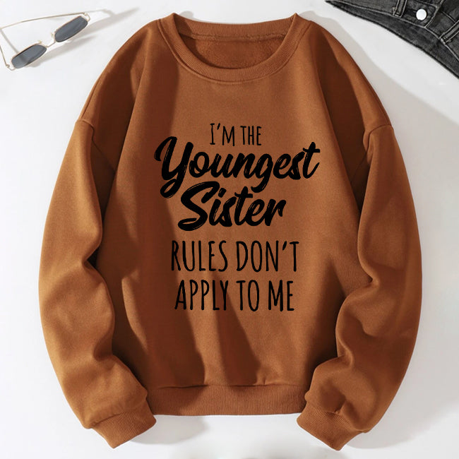 Sweat-shirt à épaules tombantes avec slogan imprimé I'm The Youngest Sister pour femme 