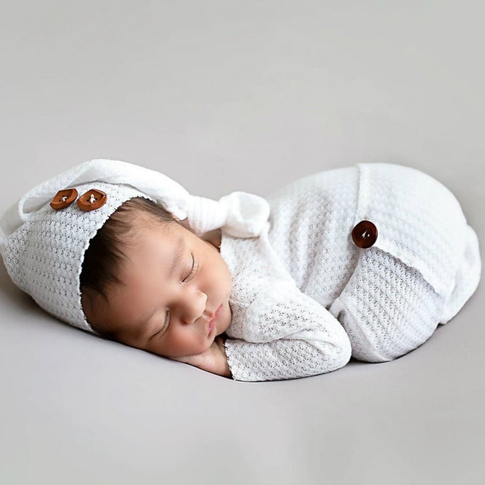 2PCS Solid Color Newborn Baby Jumpsuit For Photo