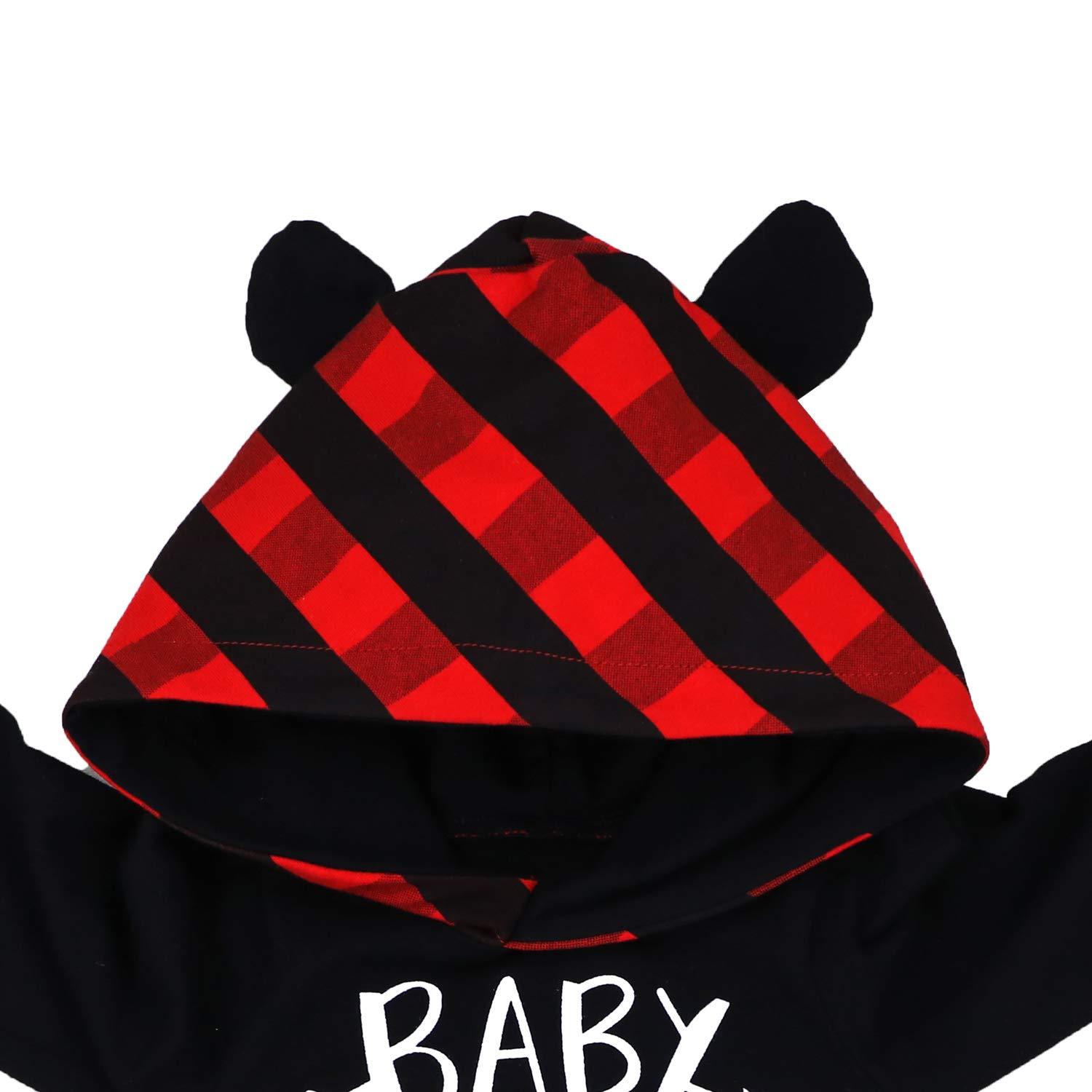 2PCS "Baby Bear" Letter Printed 3D Ears Hoodie with Lattice Pants Baby Girl Boy Set