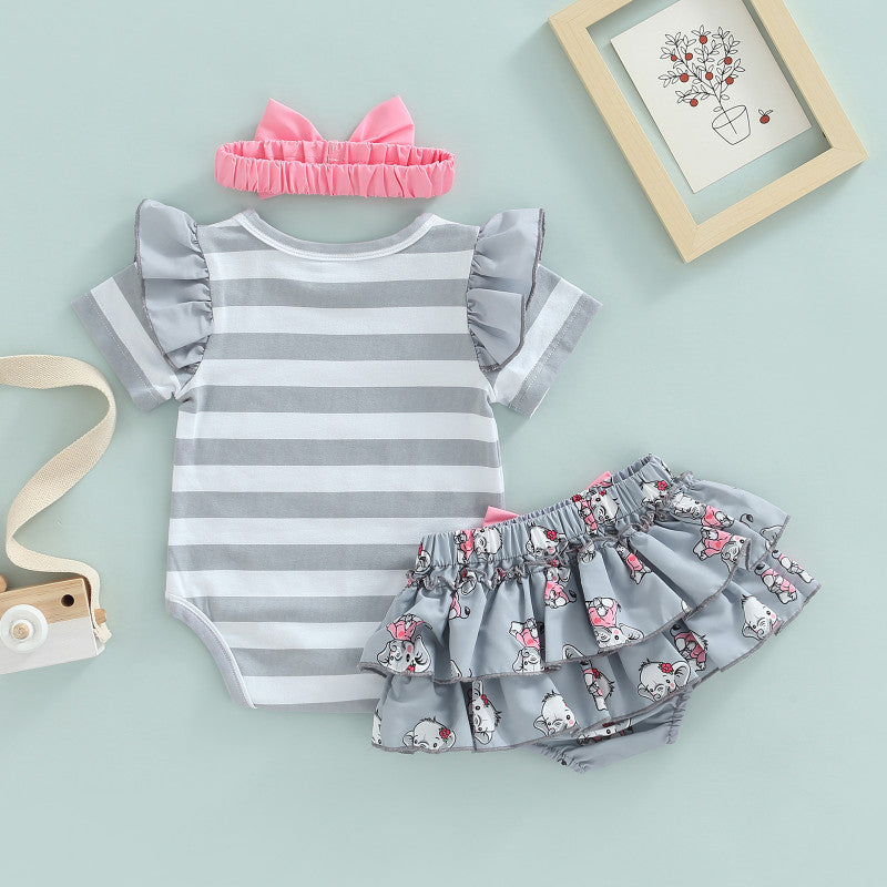 3PCS Lovely Elephant Printed Baby Set